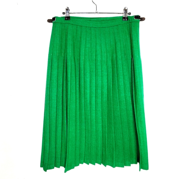 O'neil of Dublin Irish wool Kelly green pleated wrap style midi skirt 28" waist - Picture 6 of 9